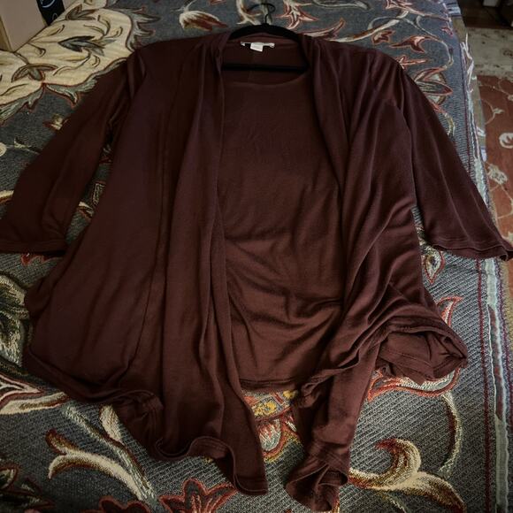 Coldwater Creek Burgundy Layered Look Faux Wrap Top w/Built-In Tank Size XL 18 - Picture 3 of 4